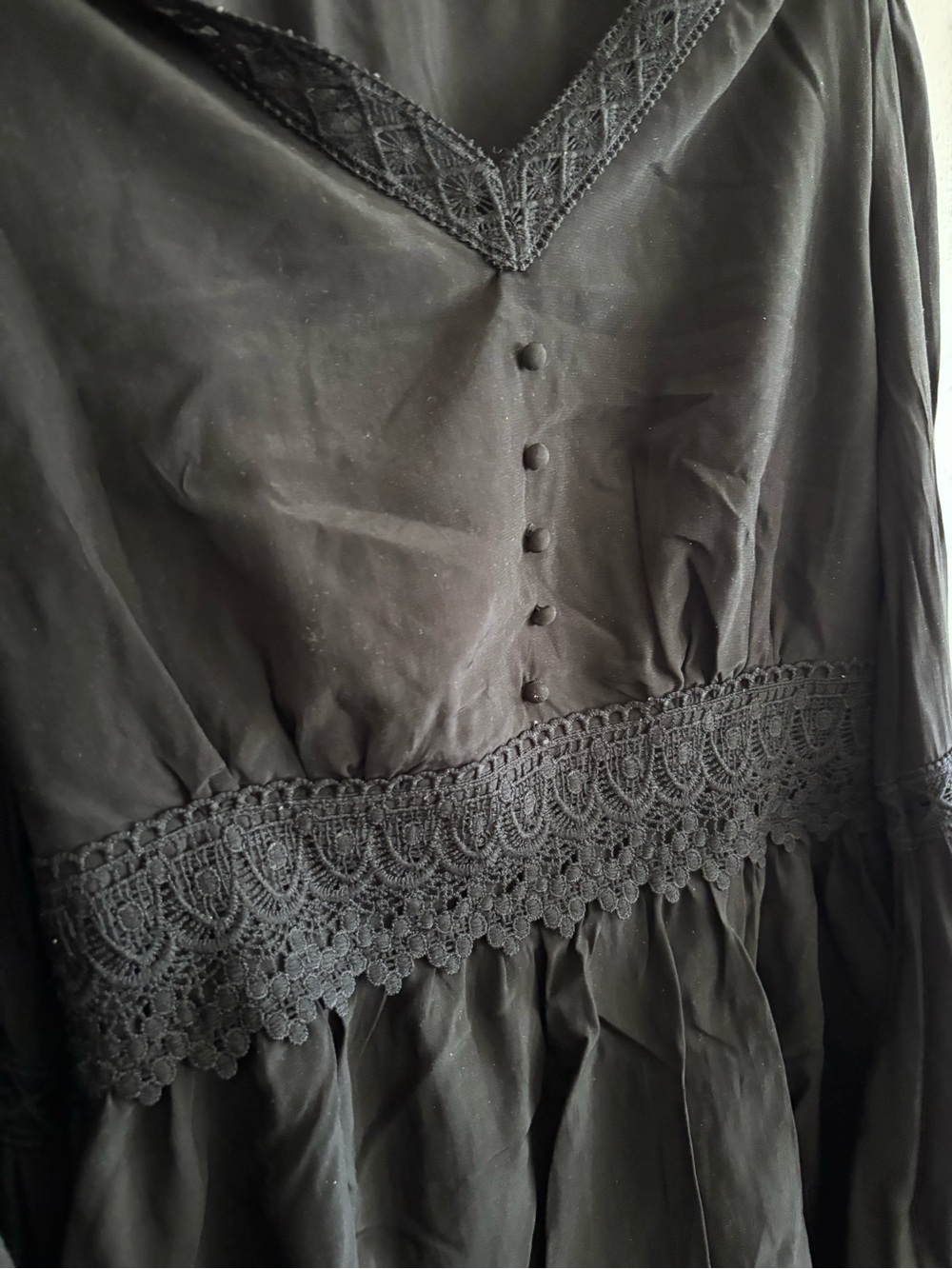 Black Lace-Trim V-Neck Peasant Tunic - Women - Picture 7 of 7